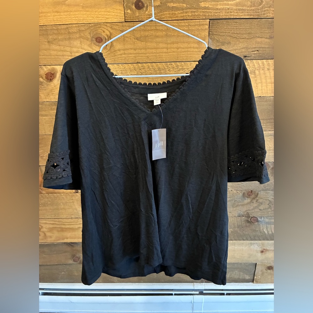 J. Jill Black Blouse with Lace Sleeves